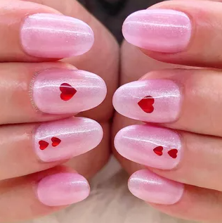 pink nails minimalism hearts love february