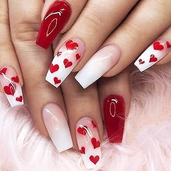 red nails hearts love february